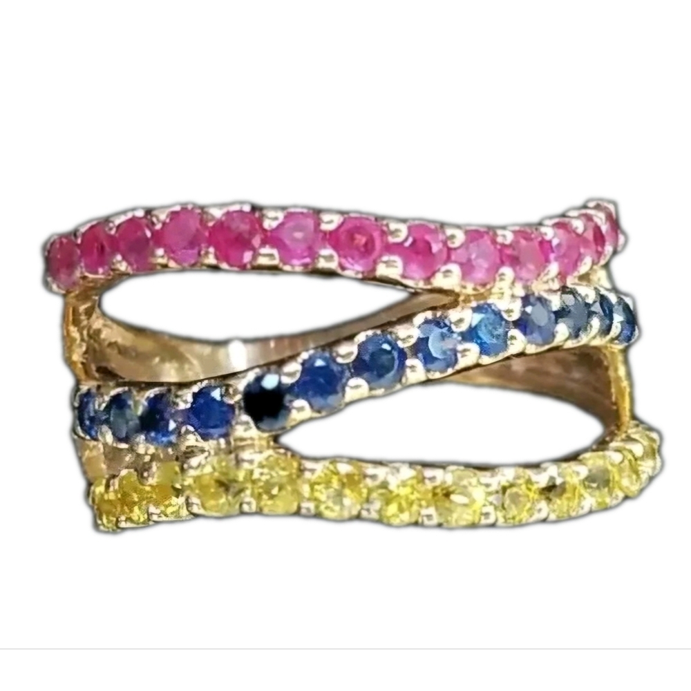 14k Gold Multi Color Sapphire Ruby Band Ring